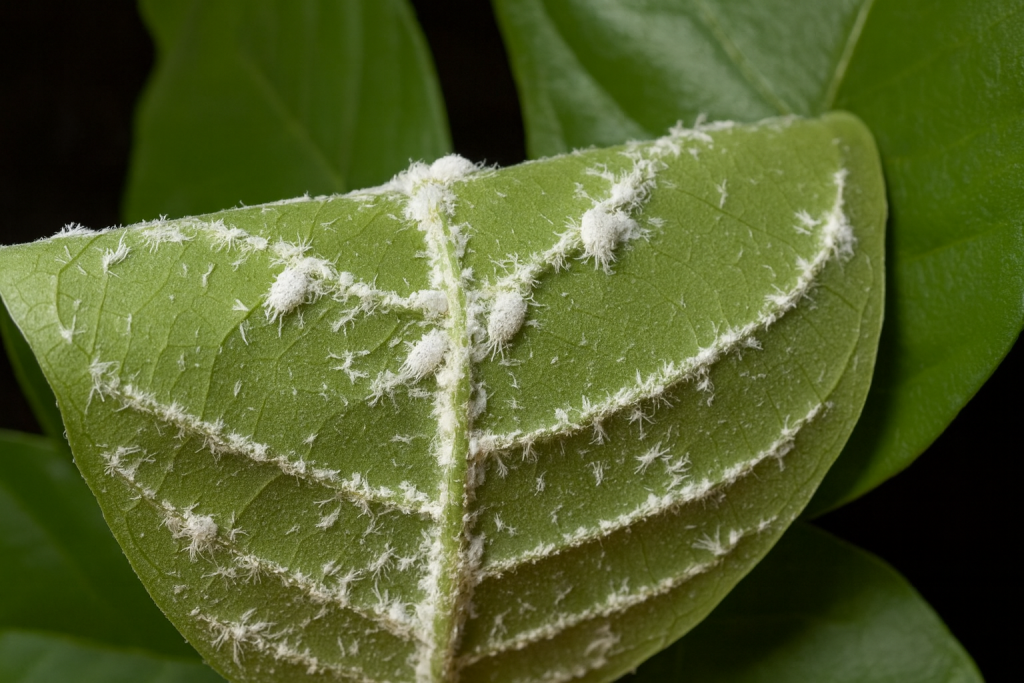 Masses blanches et cotonneuses sur les plantes