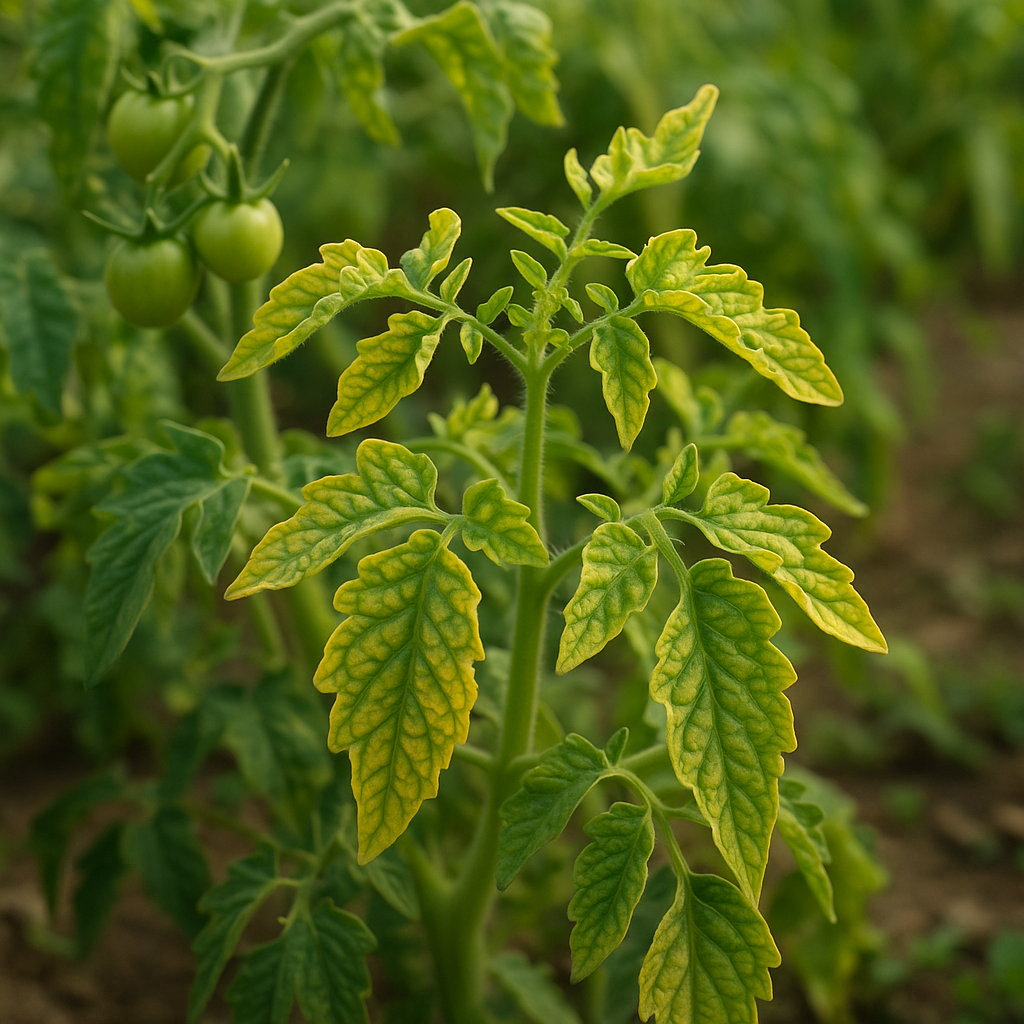 Tomato plant infected with TYLCV